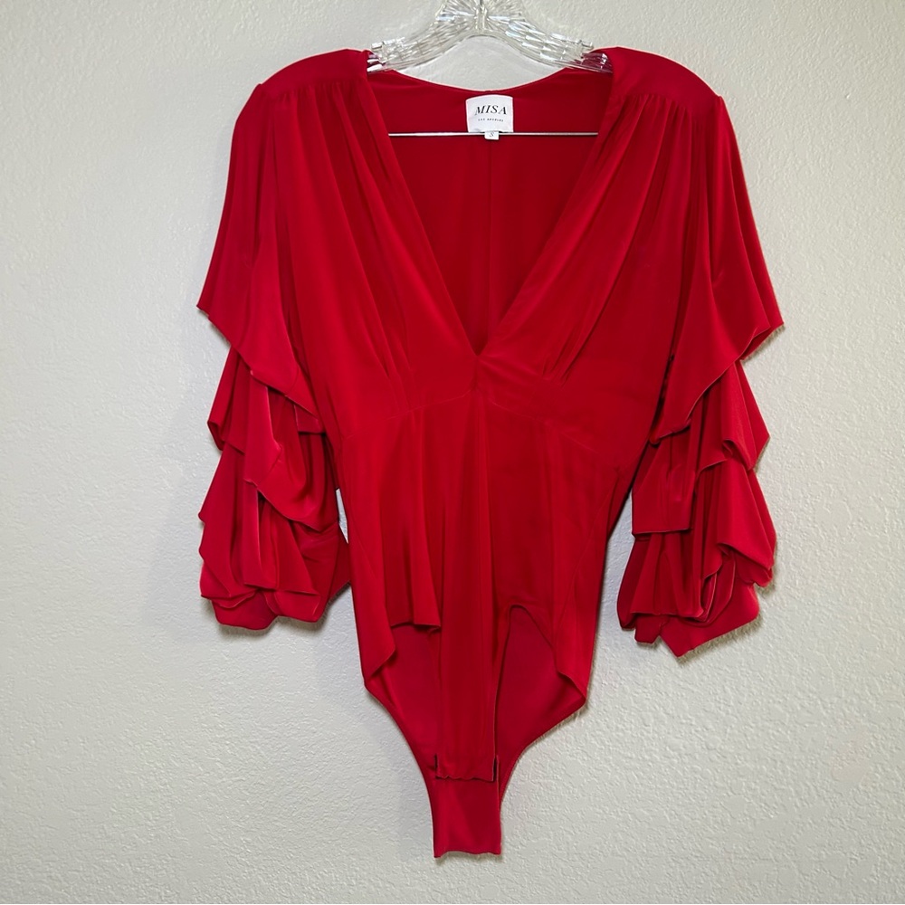 Misa Los Angeles‎ Red Bodysuit women’s small holiday fall classic ruffle girly